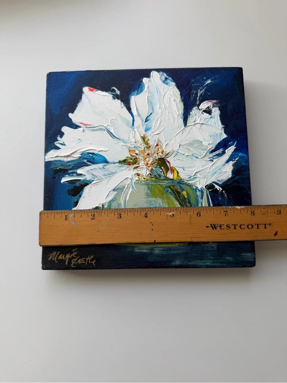 Original Painting Flower Magnolia in a green vase 8”x8” Still Life - Picture 3 of 10